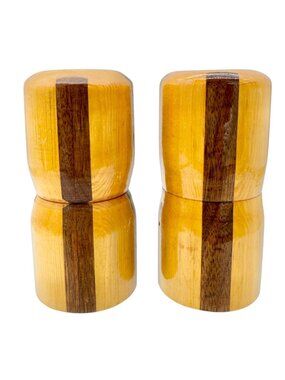 Handcrafted Wooden Salt and Pepper Shakers Two Tone Design Rustic 4 Inch Tall